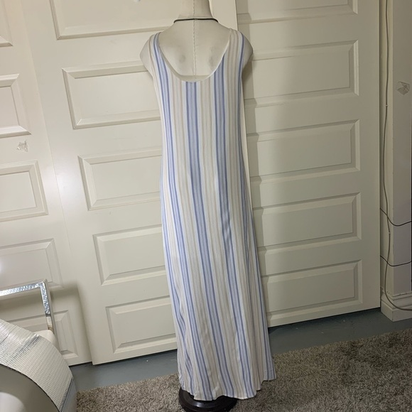 Sadie & Sage High Tide Costal Button Down Maxi Dress White Blue Tan Stripes Sz S - Picture 8 of 13